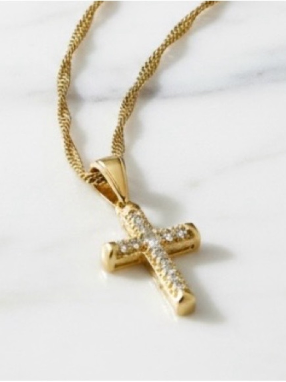 Gold  Plated Cross Pendant Necklace with Crystal Accents